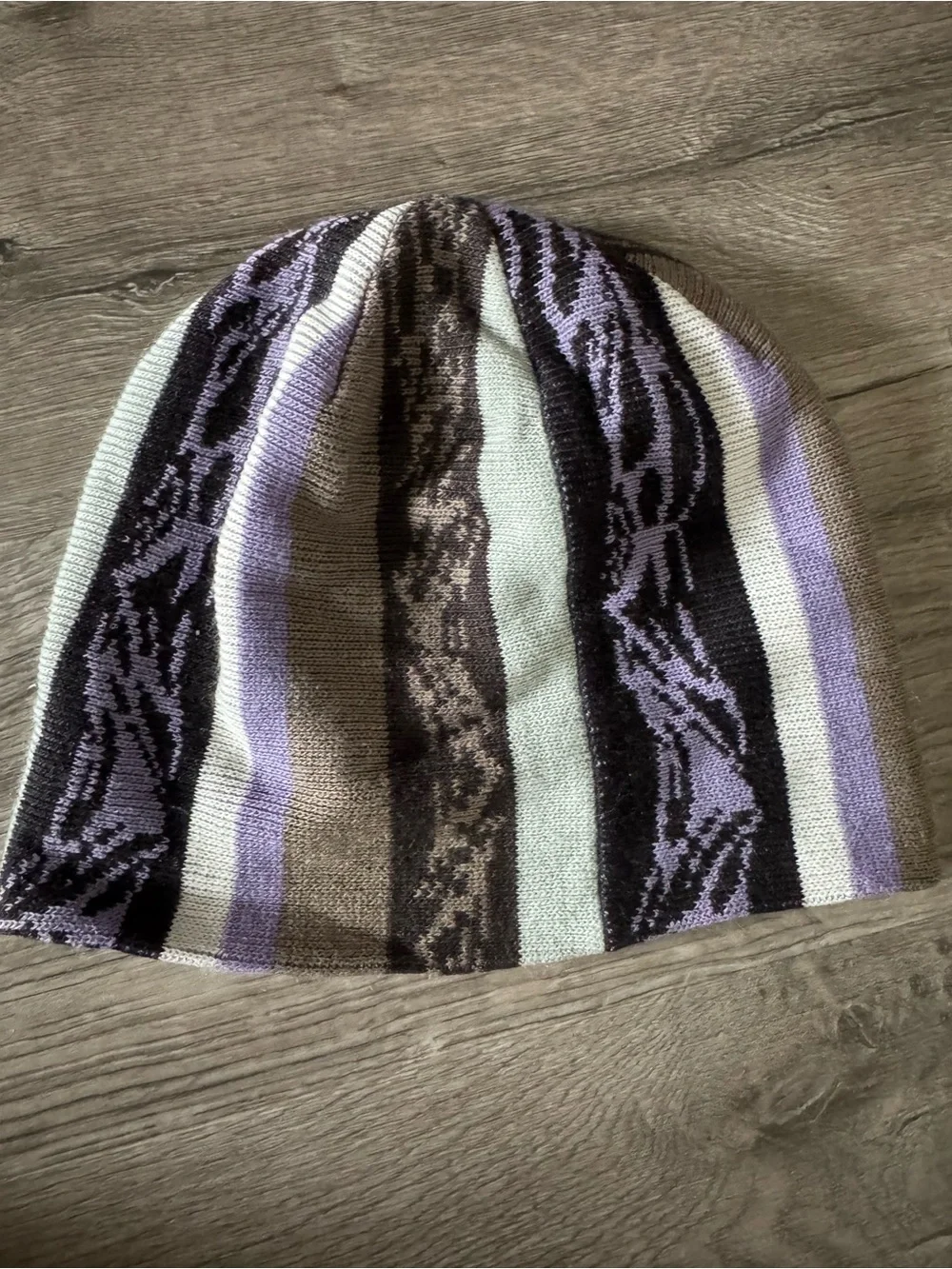 Vans Striped Knit Cuffed Beanie in Mint, Purple & Brown
